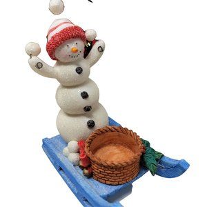 Vintage Snowman on a Sled Figurine Holiday Decor